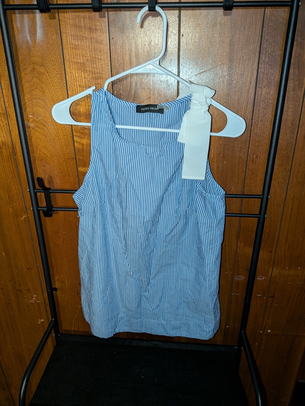 Ivanka Trump Blue and White Striped Bow-Shoulder Camisole